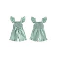 thumbnail image 2 of BemeyourBBs Toddler Baby Girls Smocked Rompers Summer One Piece Jumpsuits Clothes Solid Color Ruched Bowknot Front Fly Sleeve Infant Playsuit Ruffle Overalls Shorts, 2 of 9