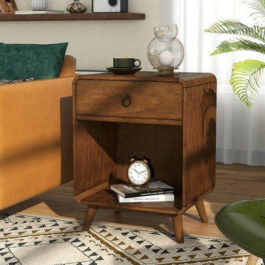 Eliott 1-Drawer and 1-Shelf Solid Wood Side Table, Dark Oak