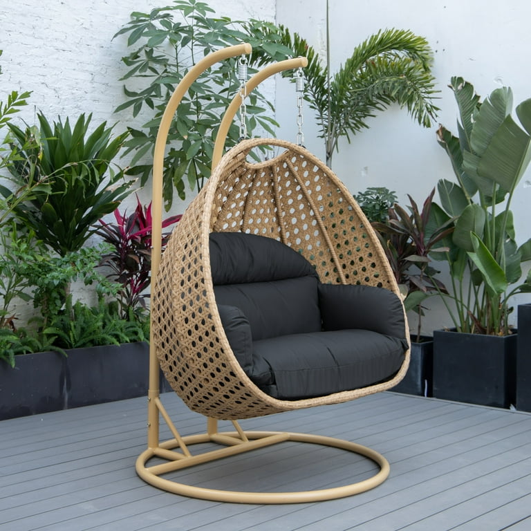 Homestock Victorian Elegance Light Brown Wicker Hanging 2 Person Egg Swing Chair