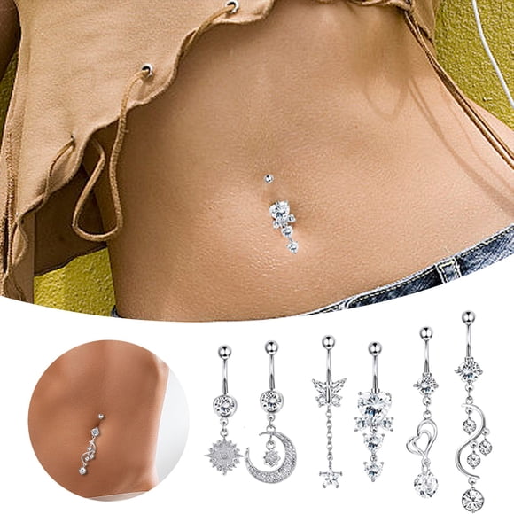 6Pcs Belly Button Rings Dangle For Women Steel Navel Rings Body Piercing Jewelry Heart Bead Curtain Gratitude Jar Living Room Table Decorations Centerpieces Shower Hanging Party Vases Witchcraft