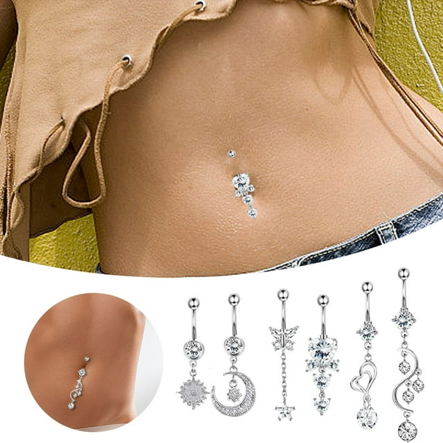Decoration 6Pcs Belly Button Rings for Women Steel Navel Piercing Jewelry Enhance Dangling Body Accessories
