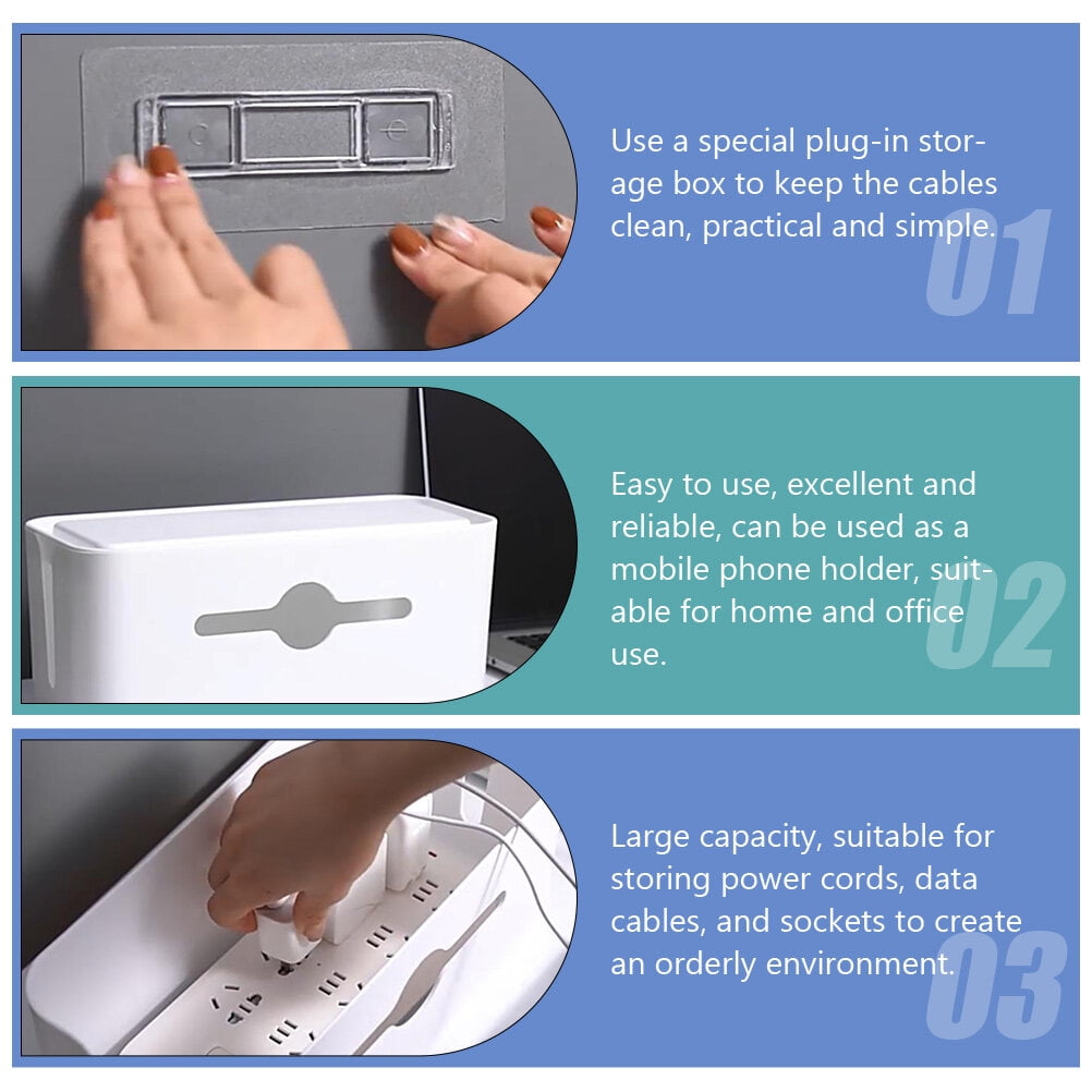 HORIALENCE 1Pack White Rectangular ABS Cable Management Box for Desk Cord Organizer 11.8X5.3X5.1in