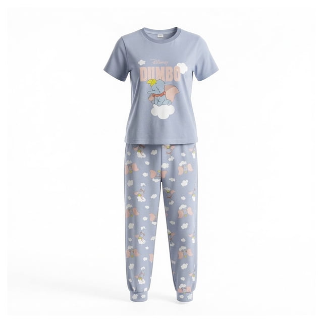 Pijama Dumbo para Dama Set Playera Manga Corta con Pantalón Azul Talla M 2 Piezas