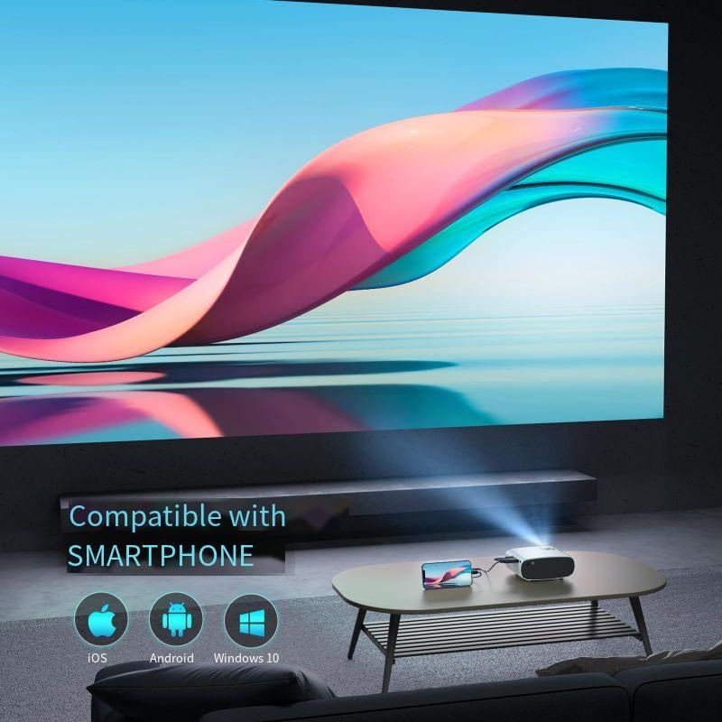 Mini Projector,  Full HD 1080P Video Projector, Portable Outdoor Projector with Tripod, Kids Gift, Home Theater Movie Phone Projector Compatible with Android/iOS/Windows/TV Stick/HDMI/USB
