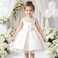 thumbnail image 2 of Fgnfyis Girls Dress Satin Bow Sleeveless Party Performance Holiday Gown Toddler Formal Toddler Summer Dress White1 6-7 Years, 2 of 8