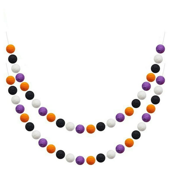 Chmadoxn 2 Pieces Wool Felt Ball Garland Colorful Pom Pom Garland 13 Feet Long 48 Ball Garland for Winter Christmas Easter Thanksgiving Halloween Wall Decoration