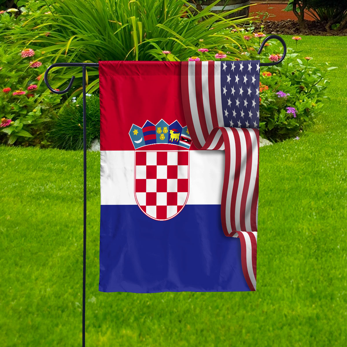 Flag Waving American Flag Croatian Croatia U.S.A Friendship Patriotic Proud House Flag, Double-Sided Decorative Outdoor Flag, Patriotic Polyester Yard Flag 29.5 x 39.5 in