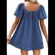 thumbnail image 4 of Vestido para Mujer, Corta Abullonada, Escote Cuadrado, Mono Vaquero con Bolsillos. Azul Profundo S, 4 of 7