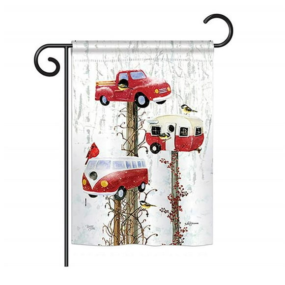 H114218-BO Rétro Birdhouse Hiver Impressions Pays des Merveilles Décoratif Vertical 28 x 40 Po Double Face Drapeau de la Maison