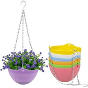 Triani 7-Pack 8 inch Hanging Planter Basket for Outdoor Indoor Garden Flower Plant Pot Container with Drainer and Hanging Chain (7 Colors)