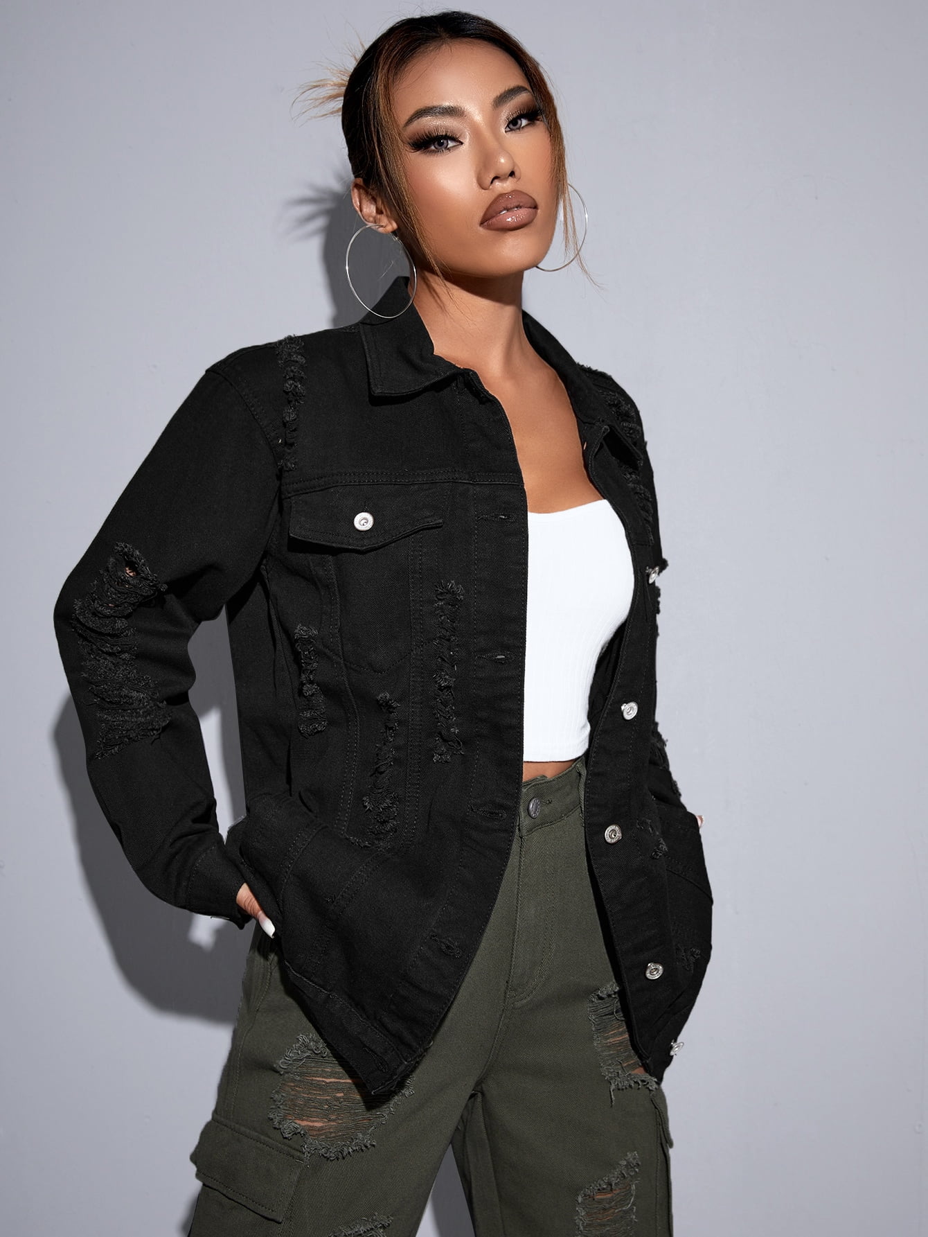 Distressed Longline Denim Jacket 2022 