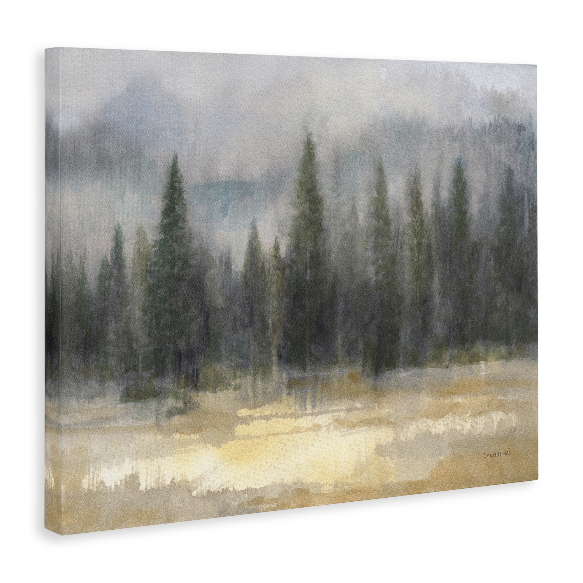 Abstract Blurred Pine Tree Forest Landscape Canvas Art, 48 x 36