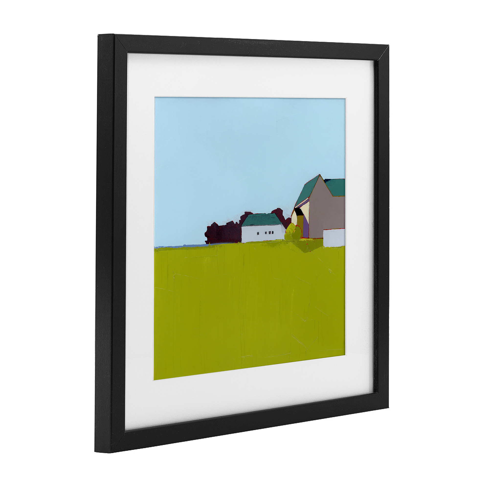 Spring Morning Farm Land Black Framed Print Under Glass, design by Ruth LaGue