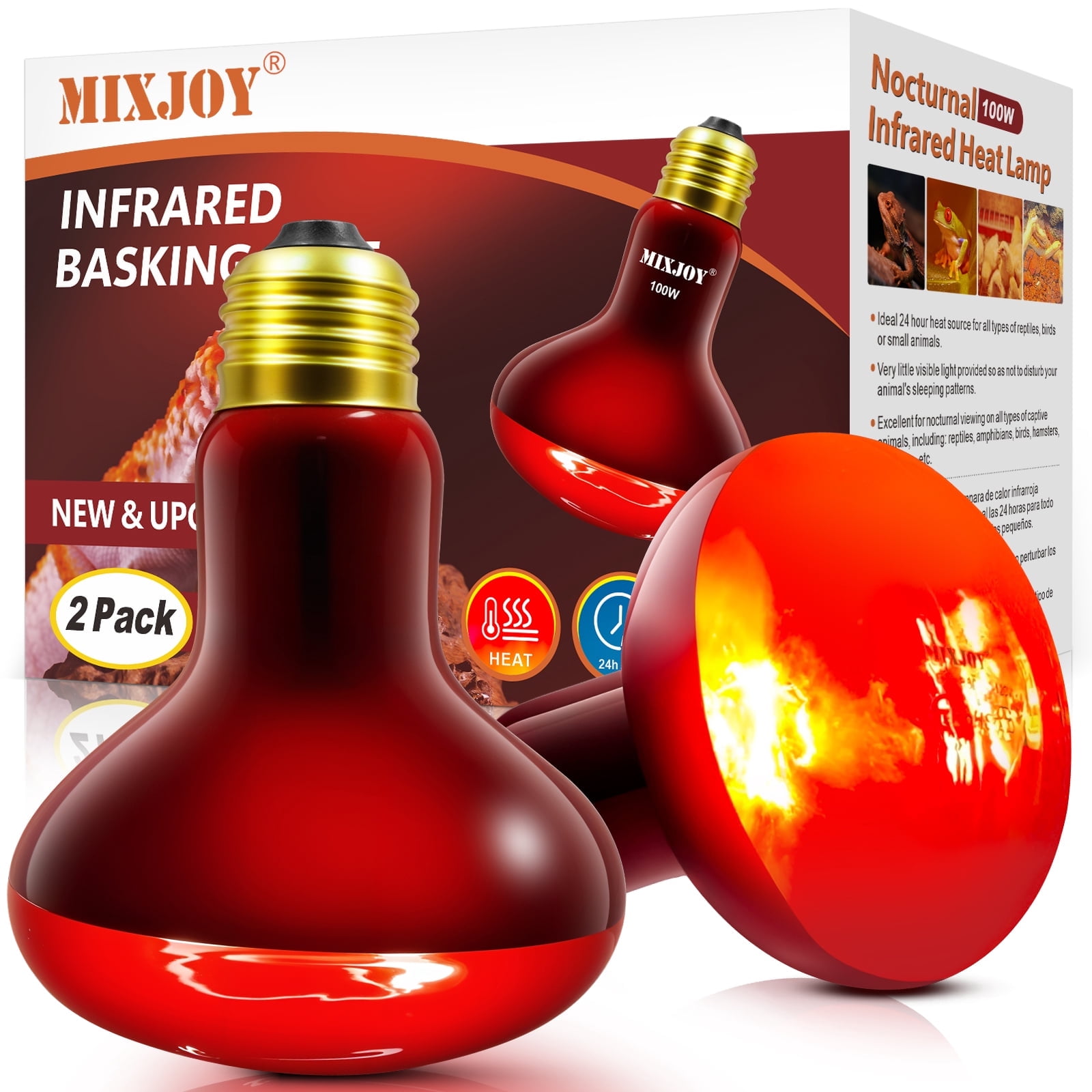 100W Infrared Heat Lamp Bulbs, 2 Pack Reptile Infrared Heat Emitter Red Heat Lamp Bulbs Infrared Basking Light Bulbs for Lizard, Tortoise, Chickens, Pets