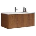 thumbnail image 2 of 36" Striped Walnut Bathroom Vanity with White Ceramic Sink, Wall Mounted Floating Bathroom Vanity for Modern Bathroom, One-Piece White Basin without Drain and Faucet, 2 of 5