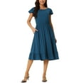 thumbnail image 1 of Vestido Casual de Verano para Mujeres INSPIRE CHIC con Bolsillos, Manga Corta con Volantes, Cuello Redondo, dobladillo con Volantes, Midi, Talla M, Azul, 1 of 6