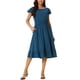 thumbnail image 1 of Vestido Casual de Verano para Mujeres INSPIRE CHIC con Bolsillos, Manga Corta con Volantes, Cuello Redondo, dobladillo con Volantes, Midi, Talla M, Azul, 1 of 6