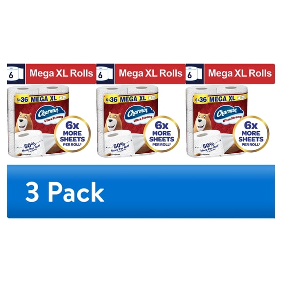 (3 pack) (3 pack) Charmin Ultra Strong Toilet Paper 6 Mega XL Rolls, 330 Sheets Per Roll