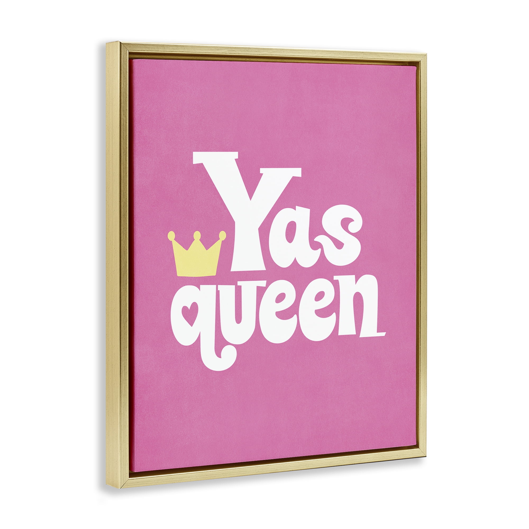 Stupell Industries Yas Queen with Crown Text & Numbers Painting Gold Floater Framed Canvas Art Print Wall Art, 25 x 31