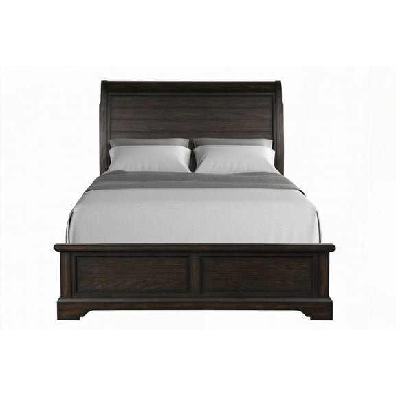 Queen Sleigh Bed with Elm Veneers and Pine Solid