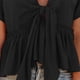 thumbnail image 4 of Blusa holgada con escote en V, mangas cortas y lazo en la parte delantera para fiestas, talla XXL, color negro, con dobladillo con volantes, 4 of 6