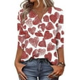 thumbnail image 2 of Valentines Day Shirts Womens Holiday Button V Neck T-Shirts Funny Love Heart Printed Tunic Tops Casual 3/4 Sleeve Blouses Loose Three Quarter Length Pullover Hot Pink M, 2 of 5