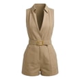 thumbnail image 4 of Telankuip Summer Dressy Sleeveless Jumpsuits for Women Trendy Deep V-Neck Wrap Design Short Jumpsuit with Belted Solid Color Collar High Waisted Slim Work and Daily Wear Outfits Khaki XXXL, 4 of 4