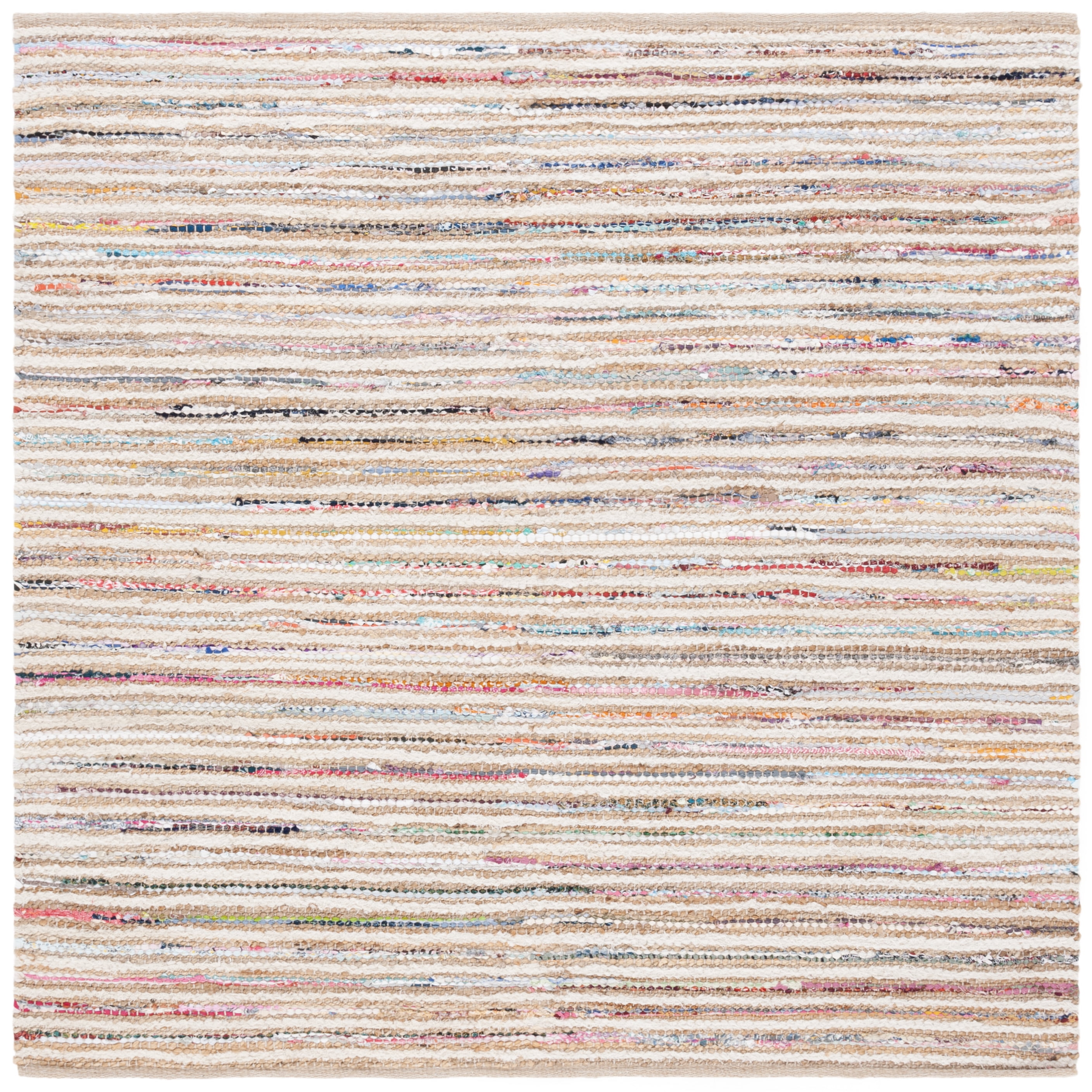 SAFAVIEH Cape Cod Jacinth Striped Area Rug, Natural/Rust, 6' x 6' Square