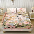 thumbnail image 3 of ZIATUBLES Cat Floral Print Queen Bed Sheets, Lightweight Comfy Bedding Set, 3 Piece Bedding Set with Elasticized 9.8" Standard Pocket Fitted Sheet and 2 Pillowcases, 3 of 9