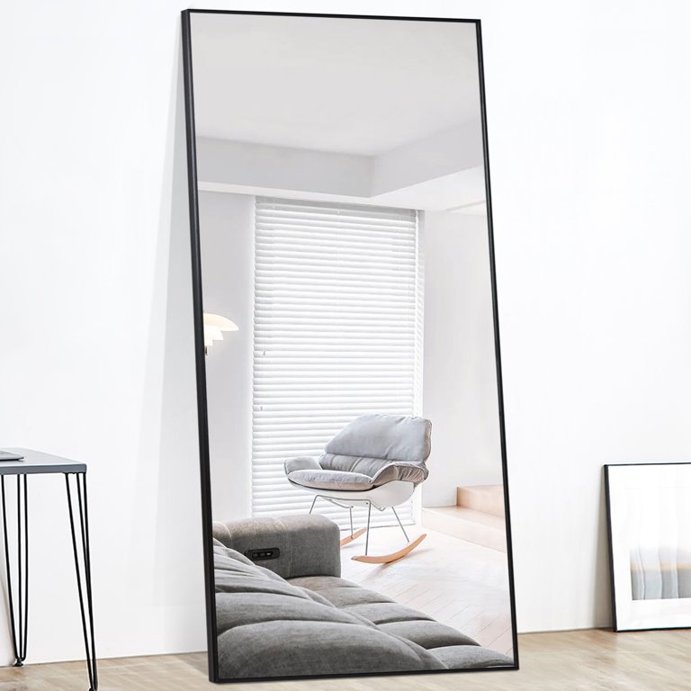 PexFix Full Length Floor Mirror Floor Mirror Stand Up Mirror Wall Mounted Hanging Mirror Bedroom Mirror Wall-Mounted Mirror with Black Aluminum