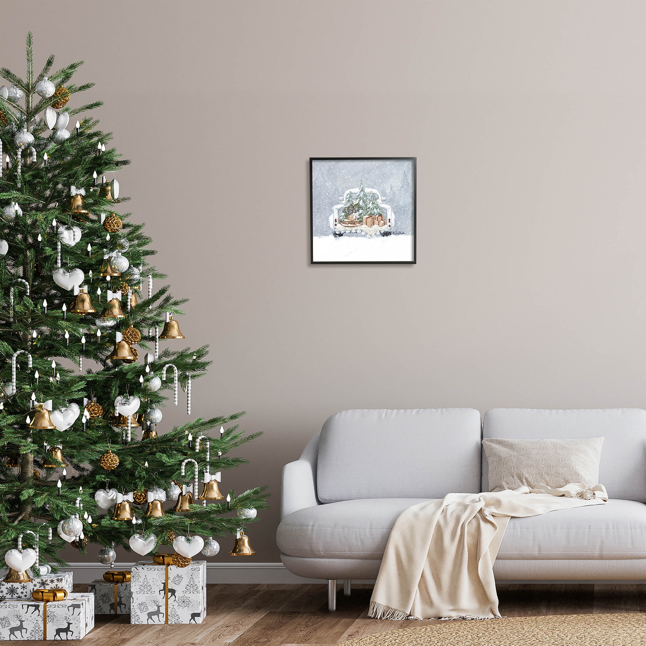 Winter Snow Holiday Gifts Holiday Painting Black Framed Art Print Wall Art