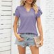 thumbnail image 5 of Camiseta con cuello en V y botones para mujer: top veraniego holgado con aberturas caladas; tejido suave y transpirable, fácil de cuidar, 5 of 8
