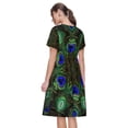 thumbnail image 2 of Bixox Robe d'Été à Manches Courtes pour Femmes Robe Ample Longueur Genou avec Poches-Peacock Feathers, 2 of 7