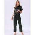 thumbnail image 3 of DARING DIVA Satin Pajamas Silky Button Down Short Sleeve Shirt Pants Set M Black, 3 of 7