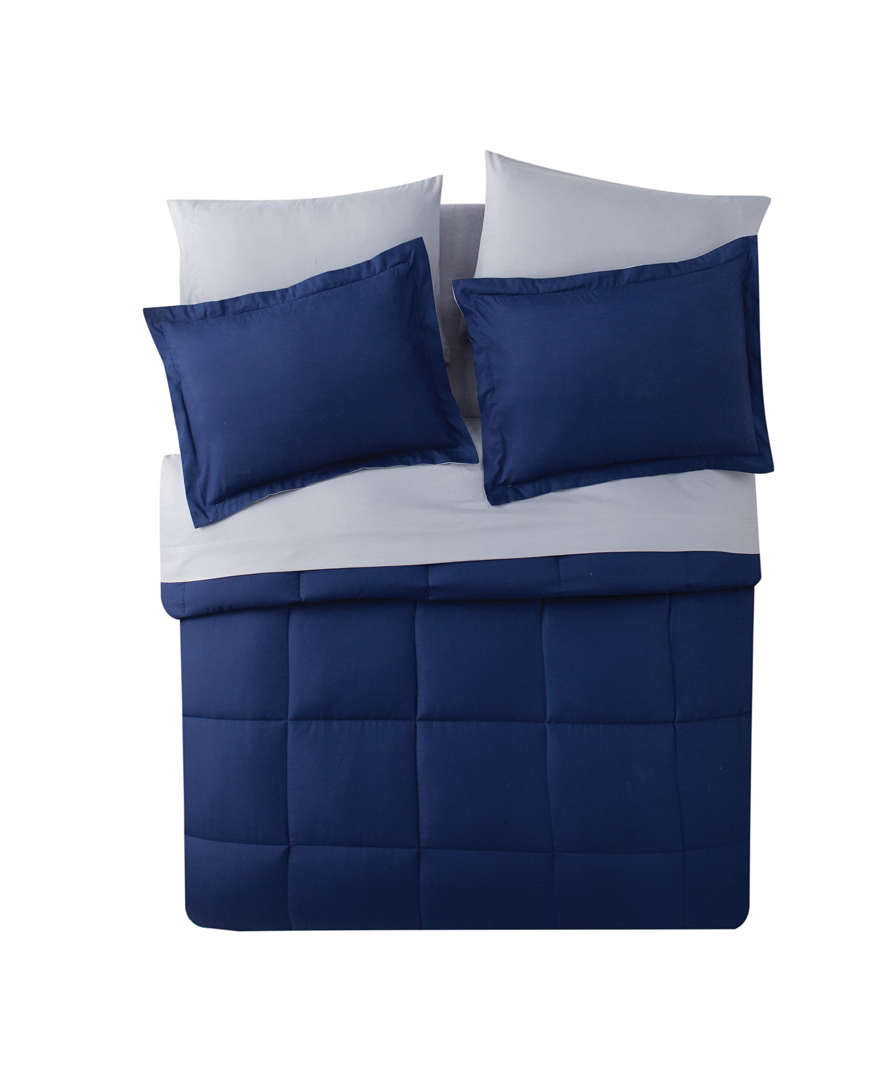 VCNY Home Lincoln 7-Piece Navy/Grey Solid Color Reversible Bed in a Bag, King, Adult, Unisex