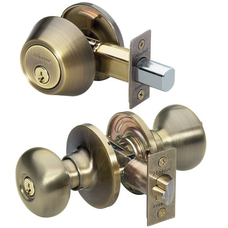 - Master Lock BCCO0605 Antique Brass Biscuit Single Cylinder Deadbolt & Keyed Entry Combo