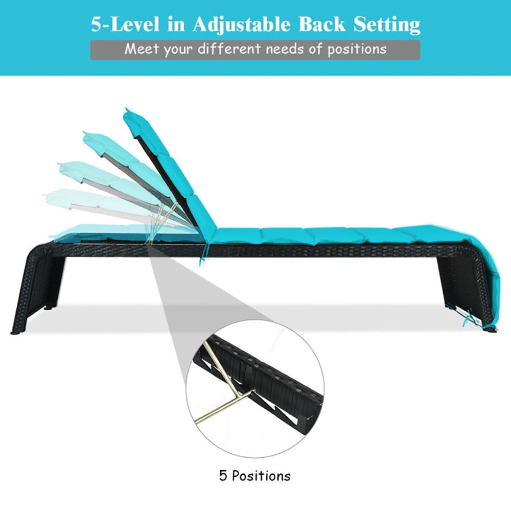 Aimee Lii Patio Rattan Lounge Chair Back Adjustable Chaise Recliner with Cushioned, Patio Loungers, Turquoise Aimee Lii Patio Rattan Lounge Chair Back Adjustable Chaise Recliner with Cushioned, Patio Loungers, Turquoise