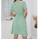 thumbnail image 4 of Vestido corto estampado con volantes florales, manga abombada, espalda fruncida, cuello en V profundo, línea A, vestido corto para mujer, 4 of 6
