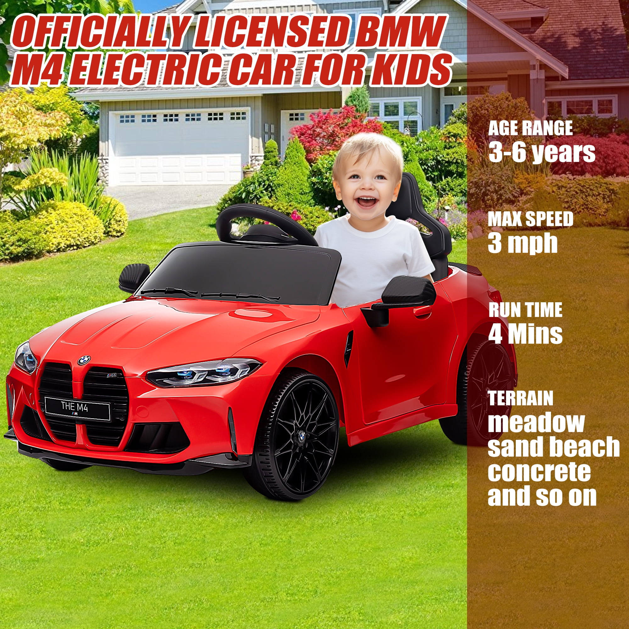 12V Ride on Cars with Remote Control, Licensed BMW M4 Battery Powered Ride on Toys for Kids Boys Girls Gifts, Kids Electric Cars Vehicle with Music, Bluetooth, Story, USB/MP3 Port, LED Light, Red