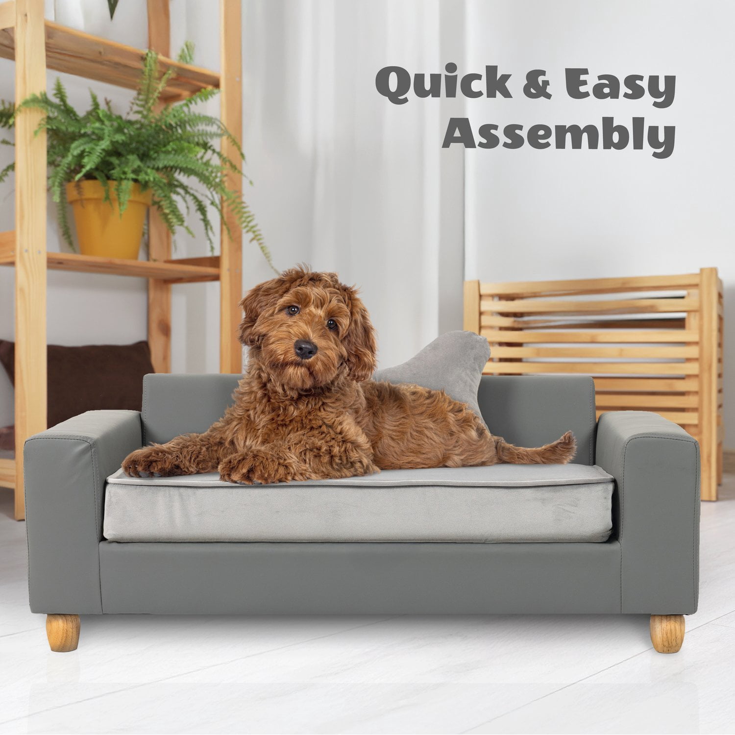 Critter Sitters 43-in Faux Leather Durable Washable Pet Bed for Large Cats & Dogs in Dark Grey, CSPETBED12-DKGRY