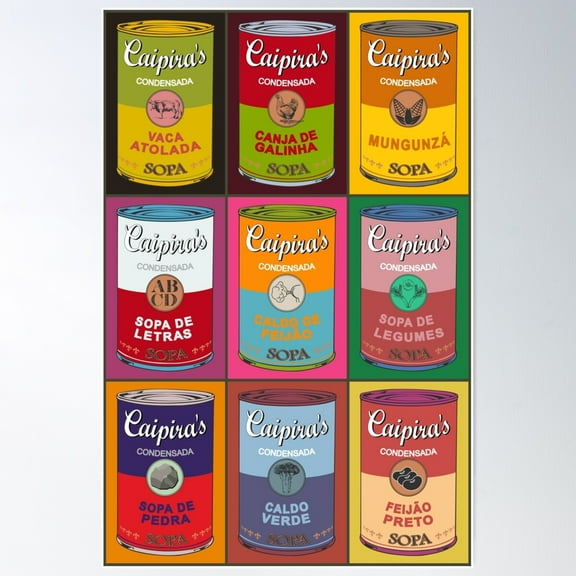 Brazilian Andy Warhol Soups - Caipira Popart (With Colors) Poster Wall Art, Modern Wall Decor For Living Room Bedroom, 24x36 UNFRAMED