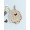 thumbnail image 3 of Arvbitana Baby Girls Knitted Romper Sleeveless Cartoon Bear Embroidery Sling Bodysuit Summer Casual Waffle Jumpsuit with Pocket 0-24M, 3 of 8