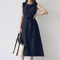 thumbnail image 2 of Vestido Midi de señora para mujer Vestidos elegantes de algodón y lino sin mangas Vestidos Midi sencillos FLhrweasw Nuevo, 2 of 7