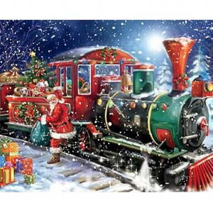 Christmas Gnomes Cross Stitch Fancyleo DIY Full Drill Christmas Train Diamond Painting 5D Embroidery Cross Crafts Stitch Home Decor ()