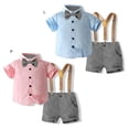 thumbnail image 2 of Bullpiano 1-7T Summer Toddler Baby Boys Clothes Sets Short Sleeve Houndstooth Bowtie Shirt+Suspender Shorts Gentleman Outfits Suits (Pink), 2 of 7