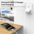 thumbnail image 3 of 2 Pack USB C Charger iPhone 16 15 And Android Phone Charger with [MFi Certified], 20W PD White Fast Charger Block with 6FT USB C Cable, 3 of 7