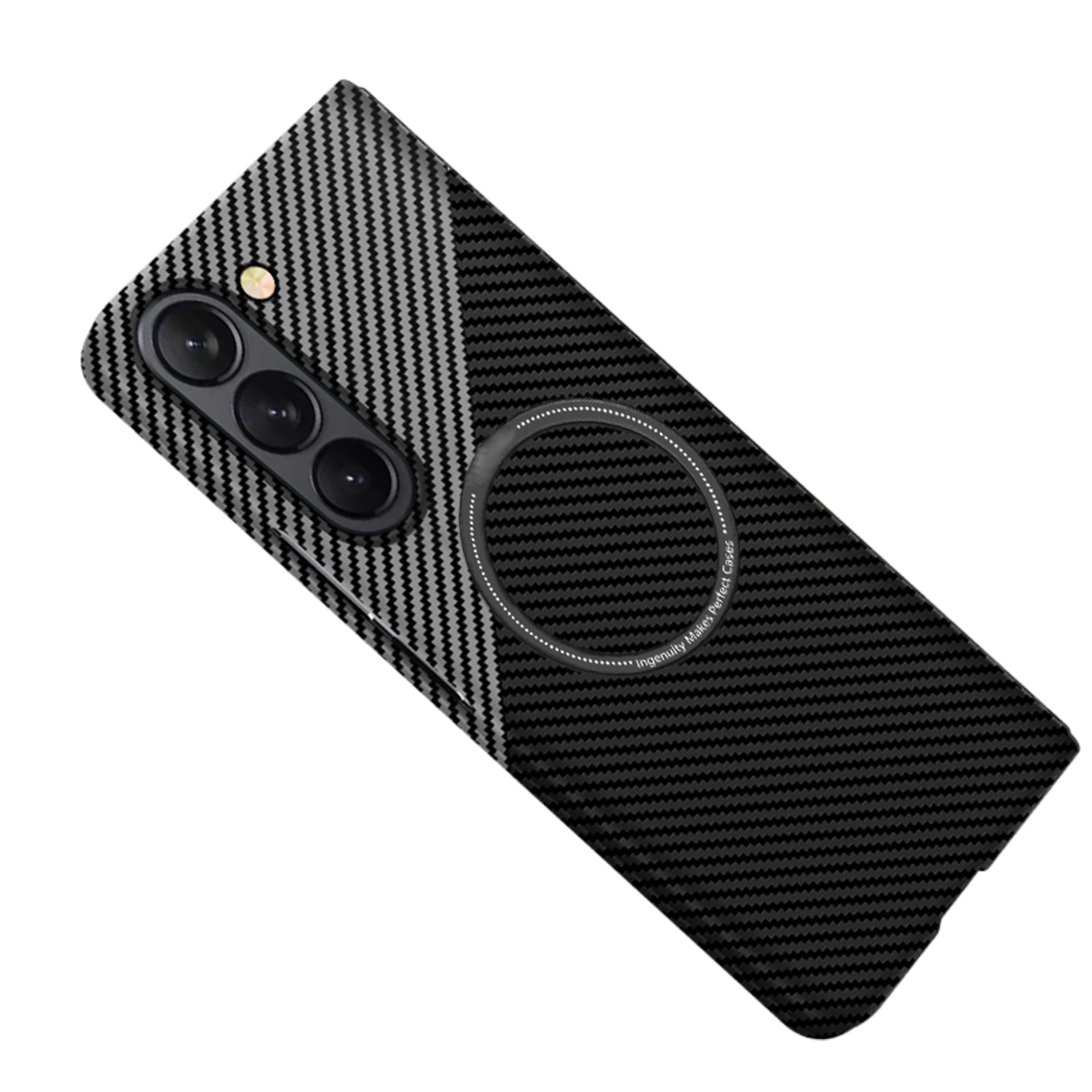 Dteck Magnetic Case for Samsung Galaxy Z Fold 7, Compatible with MagSafe Accessory Carbon Fiber Texture Slim Lightweight PC Back Anti Scratch Drop Protection Rugged Shockproof Cover, Black&Sliver
