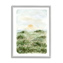 Stupell Industries Grassland Field Sun Peeking Ocean Horizon Painting Gray Framed Art Print Wall Art, Design by Leah Bisch