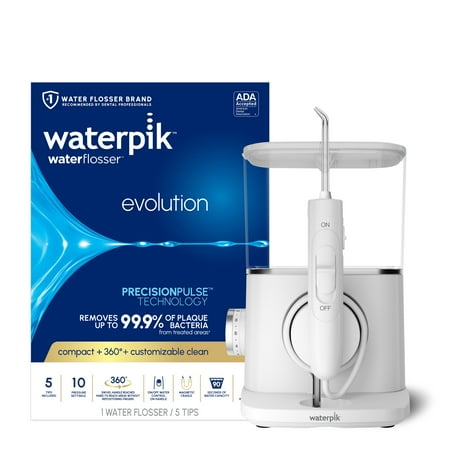 Waterpik Evolution Water Flosser with 10 Settings, 5 Tips, ADA Accepted, White