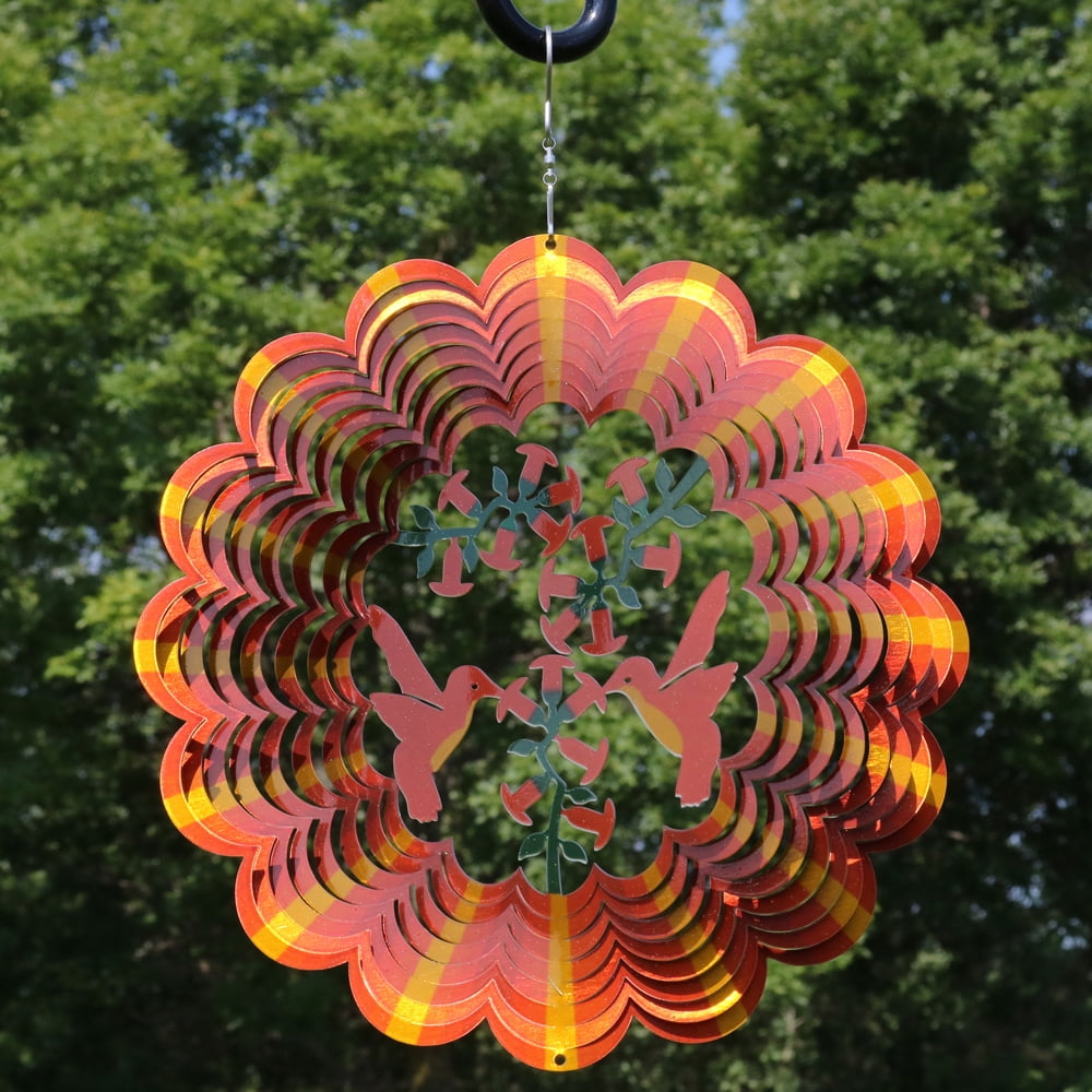 Sunnydaze Orange Hummingbird Whirligig Outdoor Wind Spinner with Hook